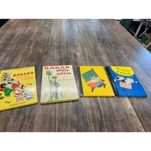 "BABAR" SET OF 4 VTG Children's Books Elephant Adventure Baby Shower Made in USA